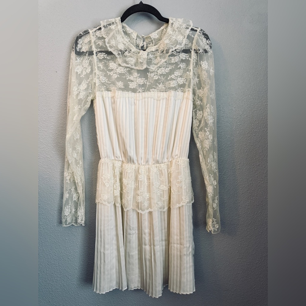 Free People Ivory Lace Wedding Pleated Dress
